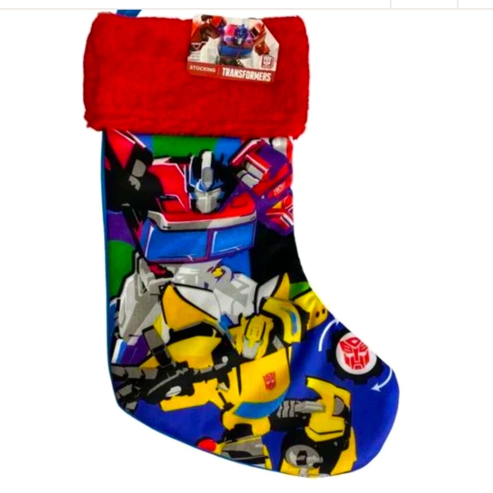 Transformers Christmas Holiday Stocking 14.5”by Ruz Red Fuzzy Top New kids nwot